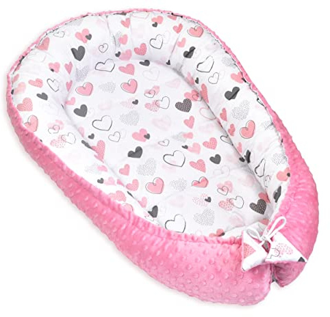 PIMKO Riduttore lettino Nido per Neonato Culla Nido per Neonato 90x60x12cm Baby Nest - cuori rosa
