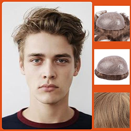 Zakya Capelli umani Toupet da uomo, 100% capelli veri, per uomo, sistema di ricambio per capelli, dimensioni base 20 x 25 cm (Brown Biondo Scuro 18#)