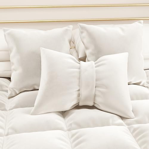 PETTI Artigiani Italiani - Cuscini Arredo in Velluto con Imbottitura, Cuscino per Camera da Letto, Divano Salotto, con Federa a Sacco, Fiocco Bianco Latte - 50 x 40 cm