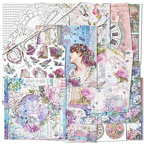 Vintagemönsterpapper, scrapbookingpapper, dekorativt papper, decoupage-papper, ensidigt, olika utföranden, ingen upprepning, för korttillverkning, konst och hantverk, collage (vår)