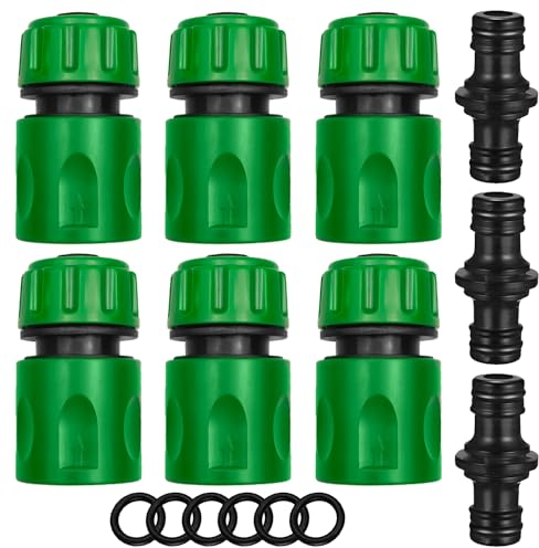 Kit de Raccord Tuyau D'arrosage Nécessaires D'arrosage, 6x 1/2 Tuyau Rapides Raccord, 3x Double connecteur, Raccords d'arrosage Rapides Ensemble pour Tuyau d'arrosage