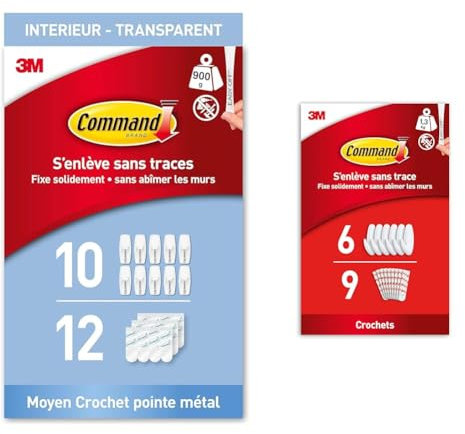 Command Wire Toggle Hooks - Medium - Transparent- Indoor Use & 9 Adhesive Strips - Damage Free Hanging - Holds up to 1.3kg