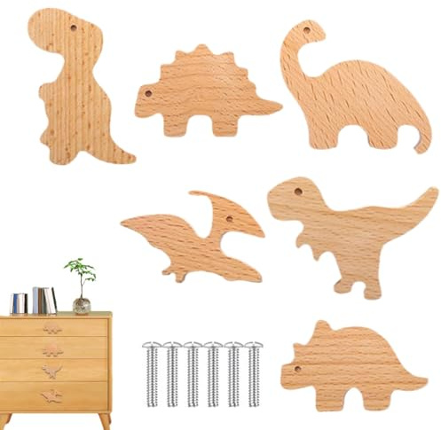 Boutons d'animaux en bois, poignées de tiroir pour animaux | Lot de 6 boutons décoratifs pour tiroirs pour enfants, lot de 6 - Boutons de tiroir en bois, bouton en bois unique pour enfants, mais