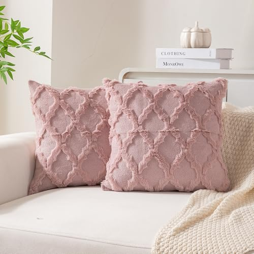 Ci & Ci 2er Set Boho Deko Kissenbezug 40x40 cm, Rosa Kissen Sofakissen Dekokissen Zierkissen, Flauschig Kissenbezüge Kissenhülle für Sofa Couch