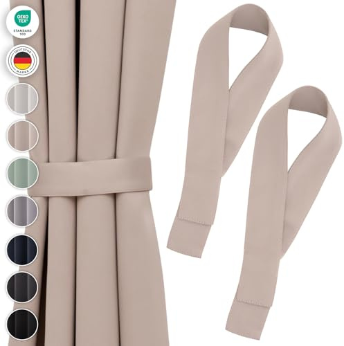 Blumtal Raffhalter für Vorhänge 2X - Vorhang Raffhalter 72x5 cm - waschbare Gardinenhalter Blickdicht - Raffhalter für Gardinen/Gardinen Raffhalter für Verdunkelungsvorhänge & Gardinenschals in Taupe
