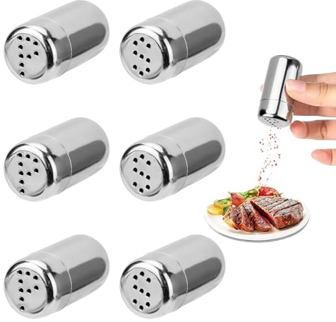 zrfgbxim 6 Pezzi Mini Saliera da Tavola, Sale e Pepe Set, Spargisale da Cucina, Saliera e Pepiera in Acciaio Inox, Porta Spezie Contenitore per Cucina Domestica Ristorante Barbecue Tavolo da Pranzo