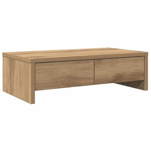 vidaXL Support de Moniteur et tiroirs chêne Artisanal Bois ingénierie, Support d'écran, étagère de Moniteur, Base de Moniteur