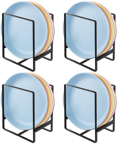 DAJAVE Lot de 4 organiseurs assiette, d'armoire, de tiroir, d'étagères, de cuisine, en métal, pour le rangement des assiettes et de la vaisselle (noir, 11,6 x 16,3 x 20 cm)