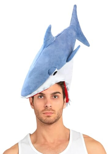 GlamRays Chapeau de requin, bonnet en peluche rieuse, chapeau de costume pour décoration de fête d'anniversaire de requin, bleu, L