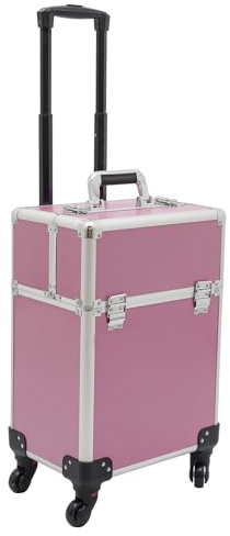 Valigetta per trucchi, da viaggio, per parrucchieri, trucchi, in alluminio, con ruote, per appassionati di trucco, parrucchieri, stilisti, estetisti, ecc. Rosa, Colore: rosa., moderno