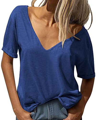 T-Shirts Et Tops De Sport Femme Grandes Tailles, Haut Ete DéColleté en V Profond-Tunique Femme Chic Et Elegant LâChe LéGer Et Respirant Chemises Loisirs pour Bord De Mer Plage Vacances