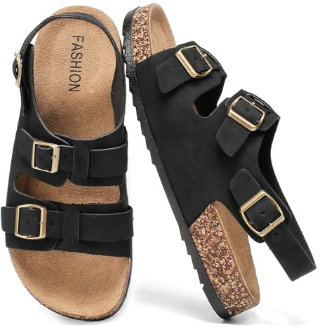 Cork Sandals With Back Strap Double Buckle Footbed Clogs Sandals Women and Men Comfortable Adjustable Ankle Strap Flat Sandal Dressy Open Toe Mules Casual Non Slip Summer Shoes sandalias de mujer