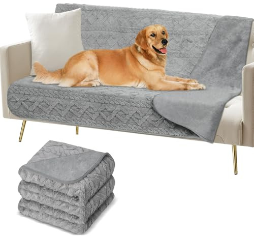 Omtofo Coperta Impermeabile 150×128cm, Lavabile Coperta Cane, Caldo e Soffice Copertina Flanella Cane, per Cani di Media e Grande Taglia, Uso a Doppia Faccia Protettore per Divano, Grigio