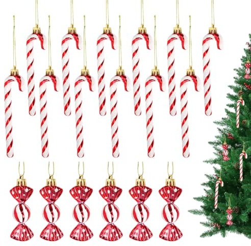 18 Stück Zuckerstangen Weihnachtsbaum Deko Christbaumschmuck Weihnachtsbaumschmuck Rot und Weiß Tannenbaumschmuck Bonbon Weihnachtsdeko Zuckerstangen Baumschmuck Glitzer Weihnachtsanhänger Deko