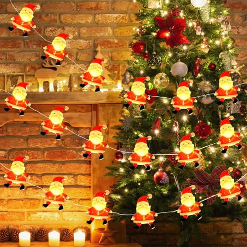 BNOYONERAS 2 m, 20 LED-jultomte, ljuskedja, batteridriven julljusslinga, jultomte, juldekoration, ljusgardin för fest, jul, julgran