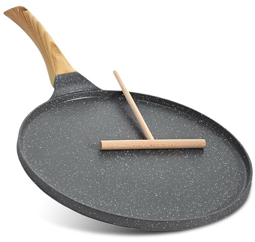 BAIFULAI Maifanit Poêle à crêpes avec revêtement antiadhésif : 26 cm, en bakélite, compatible avec tous les types de cuisinières et cuisinières à induction (gris)