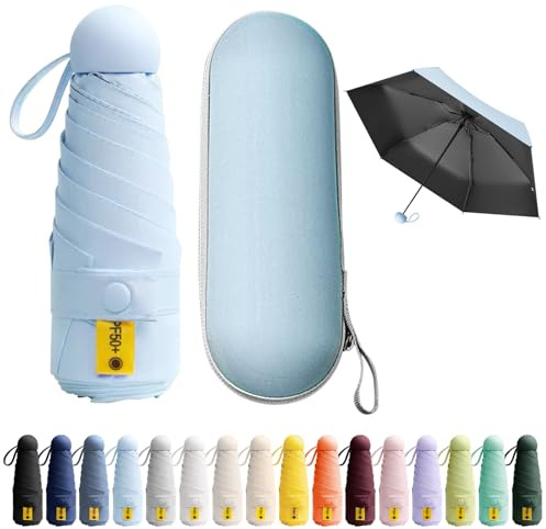 BEKKLPOU Mini Paraguas De Bolsillo, Paraguas Plegable Antiviento, Paraguas Para El Sol, Mini Paraguas, Desplazamientos Diarios, Unisex (Azul Cielo)