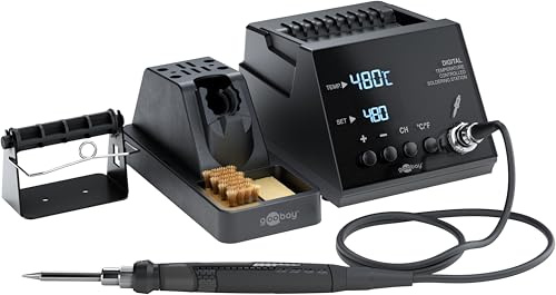 goobay Digitale Lötstation 70W, 160–480°C, heizt in 8Sek., LED-Anzeige, Speicherfunktion, 1°C-Schritte, für Elektronik, Modellbau & Brandmalerei, inkl. Lötkolben & Zubehör, 78624