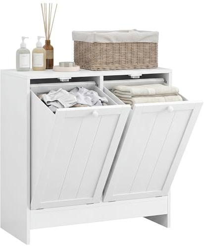 kleankin Meuble Salle de Bain avec Panier à Linge 66 x 33 x 68 cm Blanc | Armoire Salle de Bain en Bois, 2 Portes et 2 Paniers, Corbeille à Linge, pour Toilette, Buanderie