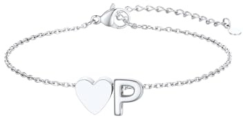 GoldChic Pulsera para Mujer con Encantador Dije de Corazón y Letra A-Z, Pulsera de Acero Inoxidable Plata y Oro Impermeable, Pulseras Ajustable de 16cm + 5cm, Ideal para Uso Diario