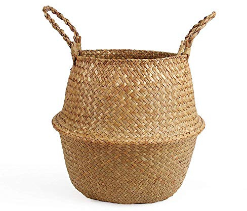 BlueMake Woven Seagrass Belly Basket for Storage Plant Pot and Laundry, Picnic and Grocery Basket (Medium, Original)
