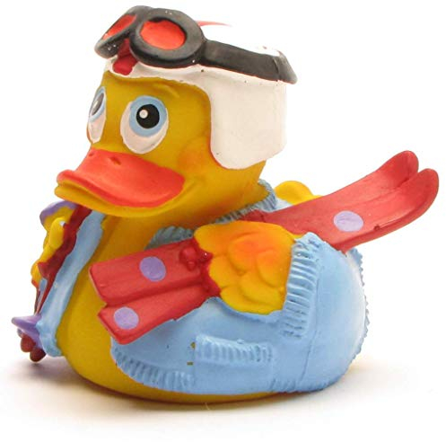 Duckshop I anatra da bagno con casco bianco e occhiali I paperella cigolio I paperella di cigolio L 7,5 cm I regalo Apres Ski I Presente per gli sport invernali