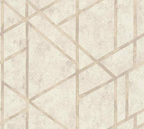 A.S. Création Carta da parati in tessuto non tessuto - geometrica in crema - Carta da parati per diverse stanze - da parete 10,05 m x 0,53 m