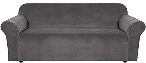 BellaHills Velvet Sofa Slipcover Stretch Large Couch Covers Soft Sofa Cover Furniture Protector with Non Slip Straps, Slipcover for Sofa, Couch Covers for Dogs, Couch Slipcover (3 Seater, Grey)