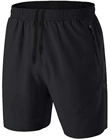 HMIYA Herren Sport Shorts Kurze Hose Schnell Trocknend Sporthose Leicht mit Reißverschlusstasche(Schwarz,EU-2XL/US-XL)