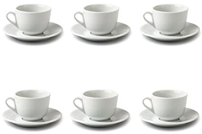 SCHÖNHUBER FRANCHI Set 6 Tazze per Cappuccino con piattino in Porcellana Bianca | Elegante e Resistente | perfette per Bar, Ristoranti, Pasticcerie, Panetterie, Hotel