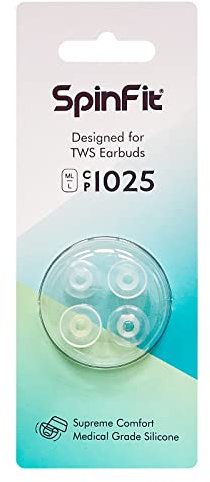 SpinFit CP1025 för äkta trådlösa öronsnäckor passar Jabra 75T, Galaxy Buds 2 & More – medicinsk kvalitet silikon patenterad ersättningsörontips (2 par) (för munstycksdiameter från 4-5,5 mm) (L/ML)