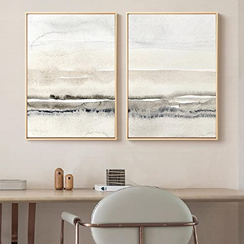 Pinturas de lienzo gris beige, carteles e impresiones abstractas de acuarela, moderno para la decoración del hogar, cuadros de arte de pared minimalistas, 50x70cmx2pcs sin marco