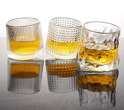 NatureMan Set di 3 bicchieri da whisky in cristallo, da 141,7 g, rotabili, per bere bourbon, scotch, cocktail, cognac, tequila, bicchieri da bar, trasparenti