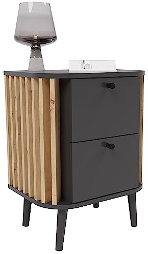 xonox.home Kommode Pure Nachtkommode Nachtschränkchen Nachtkasten Kommode fürs Bett in Front/Korpus grau Nb. Absetzung Artisan Eiche Nb. ca.45x60x30 cm