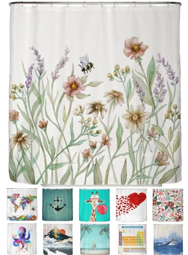 arteneur® - Vintage Blumen - Anti-Schimmel Duschvorhang 180x200 - Öko-Tex Standard 100 - Beschwerter Saum, Blickdicht, Wasserdicht, Waschbar, 12 Ringe