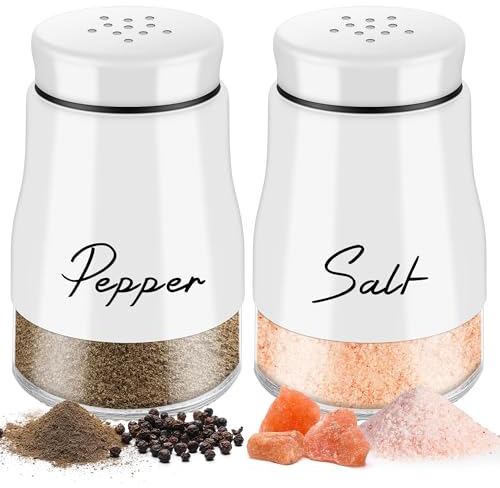 Saliera e Pepiera 2 Pezzi Set - 5 Once Fondo di Vetro Sale e Pepe, con Spargisale Pepe Coperchio, per la Casa e la Cucina Stile Classico da Ristorante - Bianca