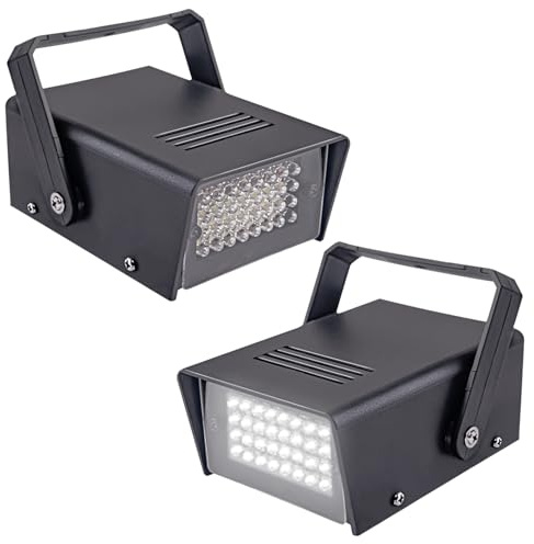 32 Led Strobe Lights Mini Strobe Light Adjustable Flashing Light Halloween Outdoor Strobe Light Machine for Party（2 pcs White Light）
