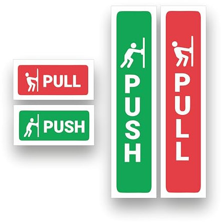 Two Pairs (4 pieces) Self-Adhesive Push Pull Door Signs for Commercial Premises (4 Pack Mixed Sizes) / Gloss Vinyl Sticker Push And Pull Signs For Doors/Removable And Wipeable