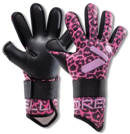 Storelli Challenger Goalkeeper Gloves, Youth Soccer Gloves, Enhanced Protection, Adjustable, Superior Grip, Unisex, Pink Leopard, Size 5
