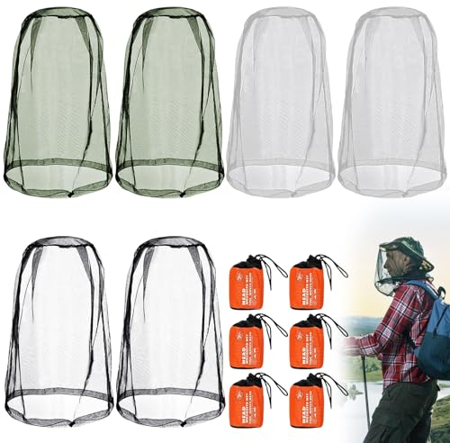 6 Pièces Filet de TêTe de Moustique, Moustiquaire Visage Filet de Chapeau de Pêche, Chapeau Moustiquaire avec Sac de Transport, Adaptée à l'extérieur, au Camping, Escalade, Apiculteur