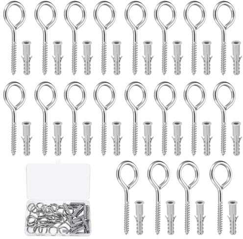 21 Pcs Crochets Vis à œillets à Vis, M5 x 70 mm Crochet à Visser, Crochet de Plafond Bois, Crochets à Visser Charge Lourde en Acier Inox pour Paniers à Plantes Tasse + 21 Chevilles
