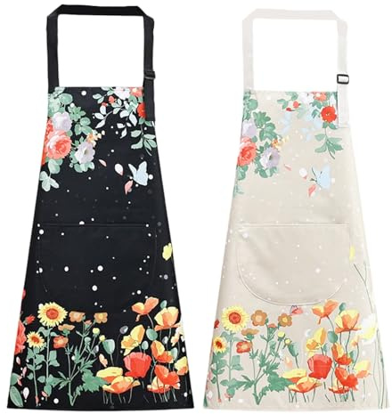 2 stycken förkläde kvinnor män matlagning förkläde för köket vattentätt förkläde blommor matlagningsförkläde damer personlig med fickor grillförkläde förhindrar oljedammfläckar perfekt för konstnärer