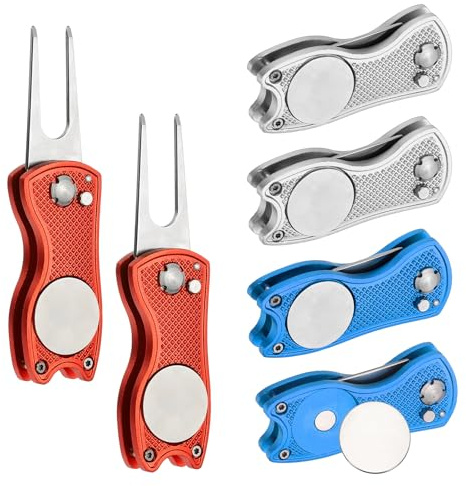 PATIKIL Herramienta de reparación de divot de golf, herramienta plegable de metal verde con marcador de bola magnético y horquilla de acero inoxidable