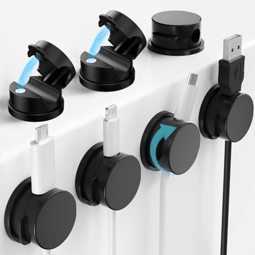Accevo Lot de 6 organiseurs de câbles magnétiques rotatifs à 360 °, supports de câbles pour le bureau, clips de câbles ronds autocollants, organiseurs de câbles pour téléphones portables