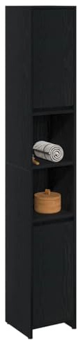 vidaXL Gabinete de Baño con Puerta Roble Negro 30 x 30 x 183,5 cm, Estanterías Ajustables, Mueble Moderno para baño, Unidad Rectangular, Madera, Organizador Alto para Interiores