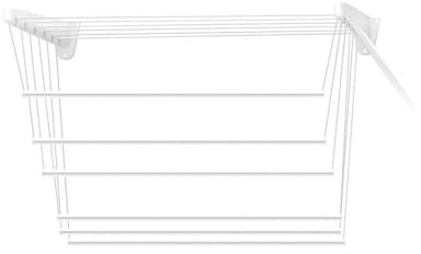 Generico Stendibiancheria Saliscendi da Parete e Soffitto, 120 x 50 cm, 6 Aste in Acciaio, Bianco, Sistema a Carrucola