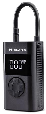Midland - ENERPUMP | Compresor de Aire portátil 150 PSI/10 Bar, Batería 4000 mAh+Batería Externa, Inflado Rápido Motocicleta, Bicicleta, Coche, Globos, Colchón