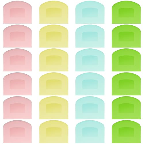 24 Pcs Bench Scraper Dough Scraper for Baking, BPA Free PE Flexible Bowl Scrapers, Food-Safe Plastic Dough Cutter Tool for Bread Cake Fondant Icing (Light Blue, Green, Yellow, Pink)