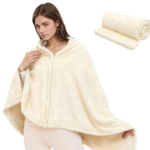 Pinbuton Wearable Blanket Poncho for Women & Men - 59x31 Flannel Fleece Shawl Wrap, Soft Office Chair Blanket
