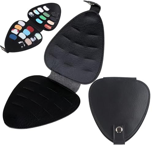 KDRNXVAL PU Leather Guitar Picks Holder with 22 Slots, Compact Plectrum Organizer Case, Protective Pick Storage Pouch for Acoustic & Electric Guitar Accessories, Black
